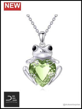 Frog Pendant Necklace Sterling Silver Crystal Charm Pendant Jewelry